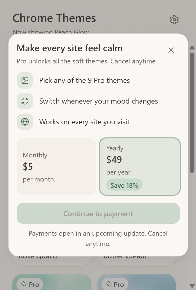The upgrade screen with the Pro plan and email field